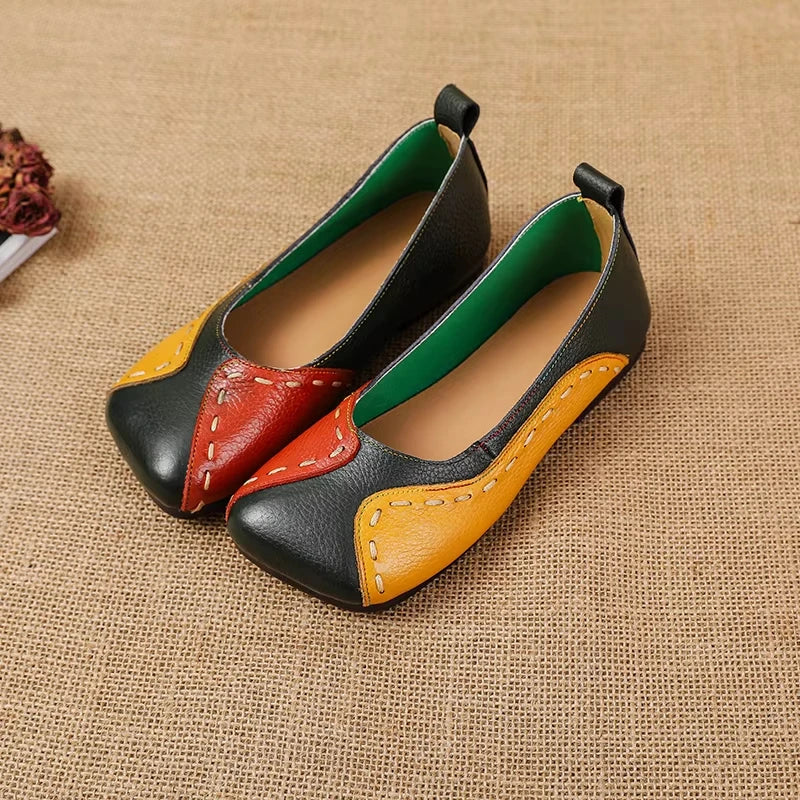 2025 New real leather ballet flats mixed colors moccasins women's slip on shoes luxury patchwork flats lady driving loafer woman