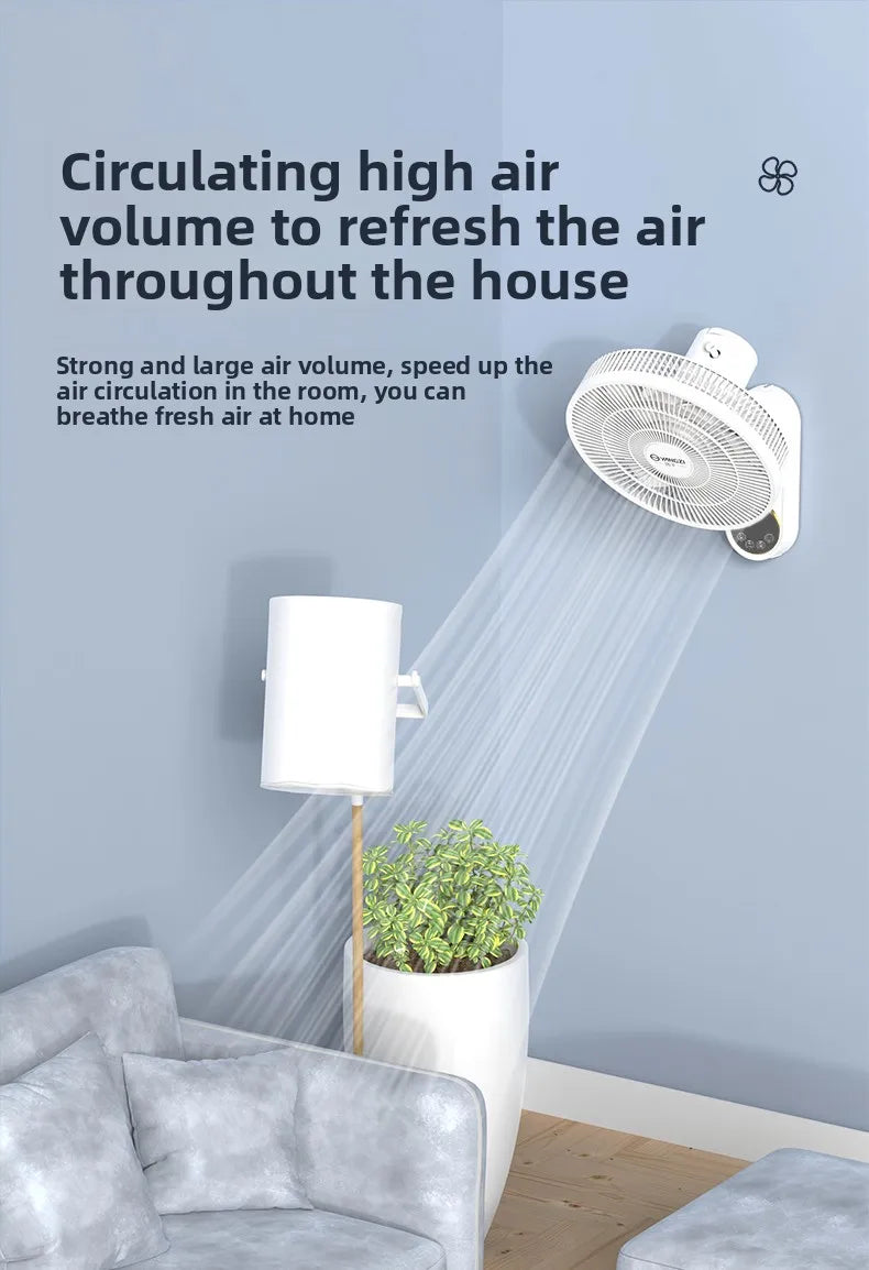 Wall-mounted electric fan commercial wall-mounted super powerful small fan punch-free remote control fan