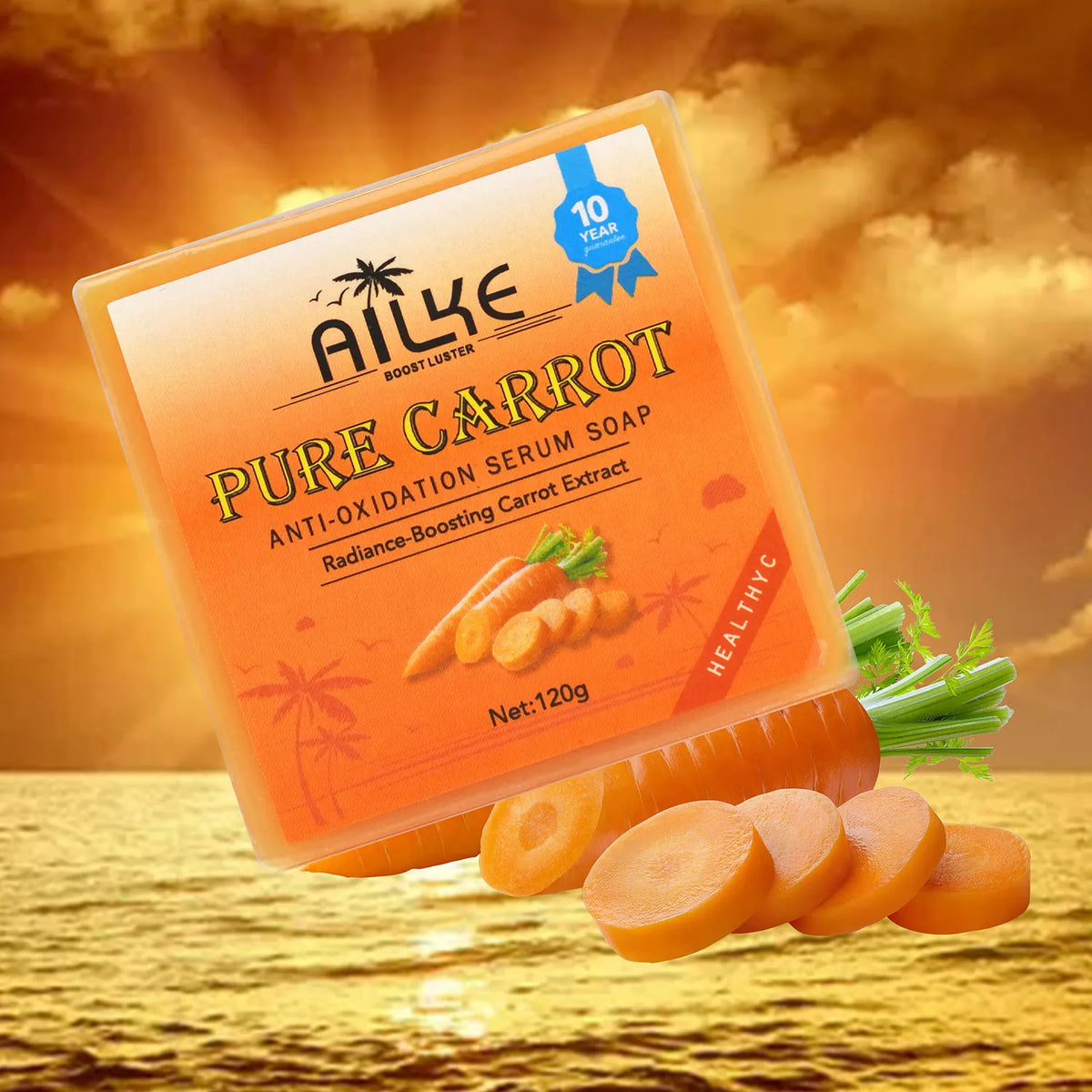 AILKE Organic Brightening Soap, with Carrot, Vitamin C/E, Clean, Moisturizing, Smooth, Soft Skin, Reduce Spots, for Face, Body