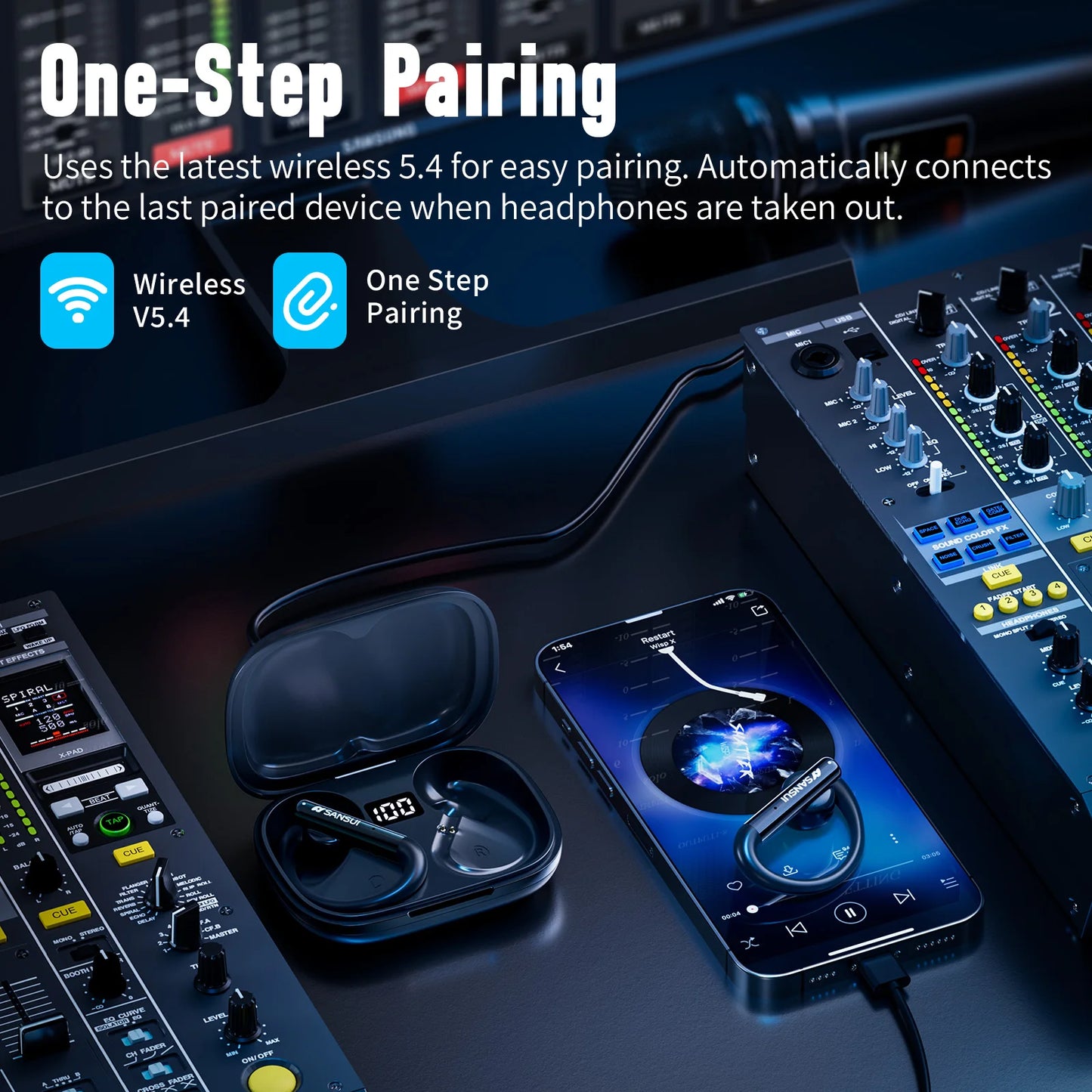 Sansui In-Ear OWS Bluetooth 5.4 Earphones Air Conduction Sports Wireless Headphone High Quality Bluetooth Headset with Smart app