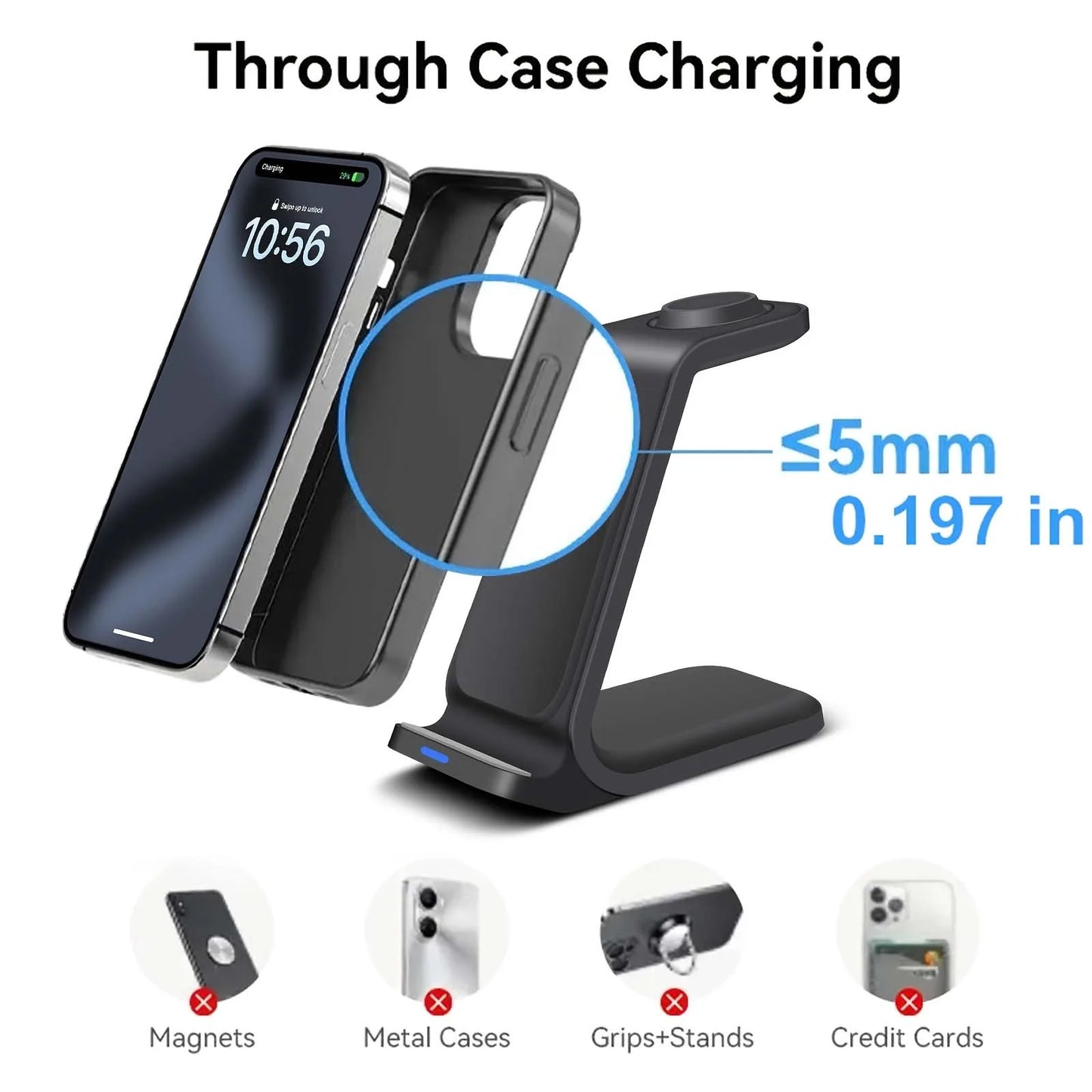 3 In 1 Wireless Charger Stand Fast Charging Station for iPhone 17 16 15 14 13 12 11 iWatch 10/9/8/7 Ultra Airpods Phone Holder