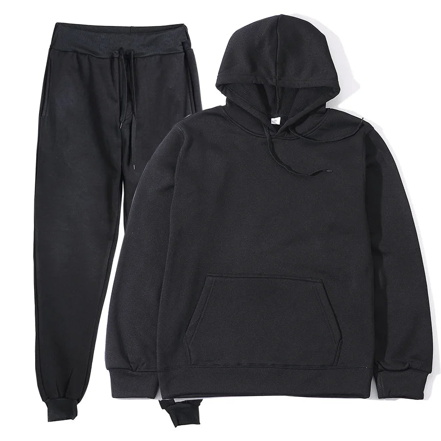 Men's Autumn and Winter New Solid Color Hoodie+pants Two-piece Set Fashionable Casual Sports Set Size S-3XL Men's Tracksuit