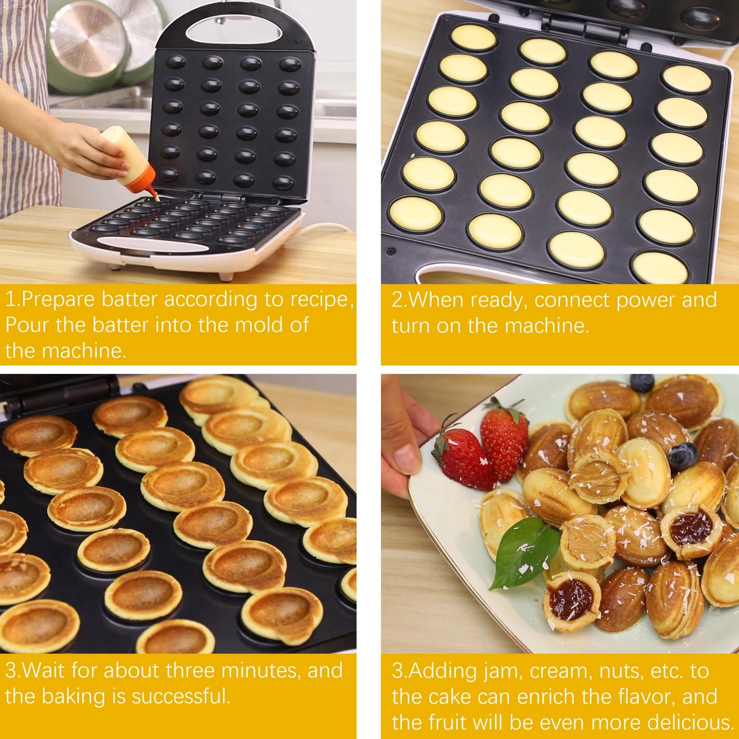 Electric Walnut Cake Waffle Maker 24 Holes Nut Plates Cooking Kitchen Appliances Breakfast Machine Non-stick Iron Pan Sonifer