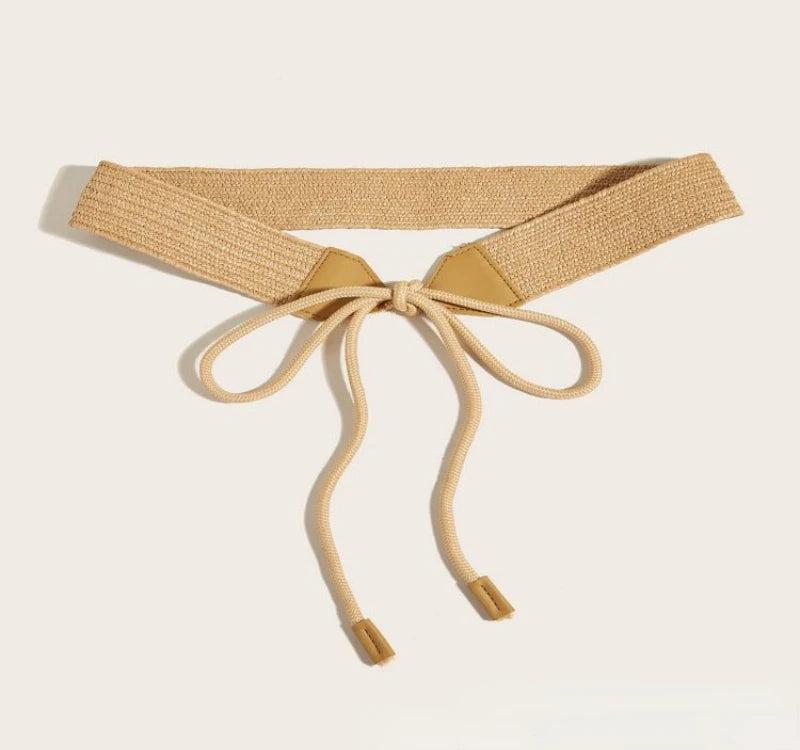 New Korean Version of Rope Belt for Women Fashion All-in-one Dress Bohemian Pastoral Style PP Grass Woven Wide Belt Summer