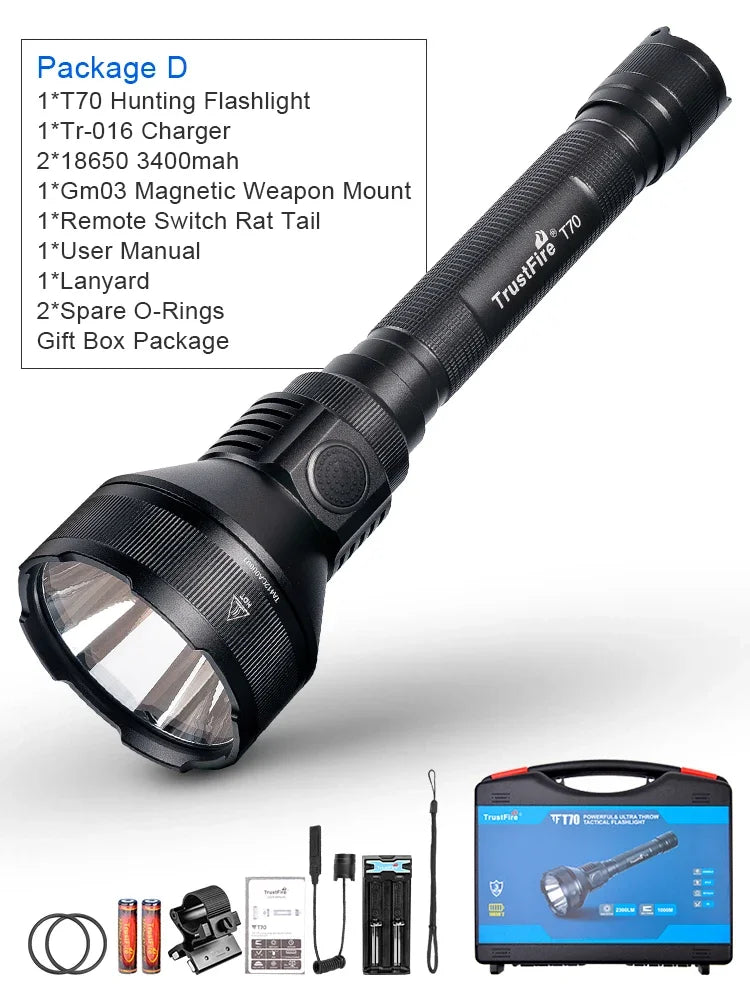 Trustfire T70 High Power Led Flashlights 1KM Long Range 2300LM Ultra Powerful Outdoor Torch Light for Hunting with Remote Switch