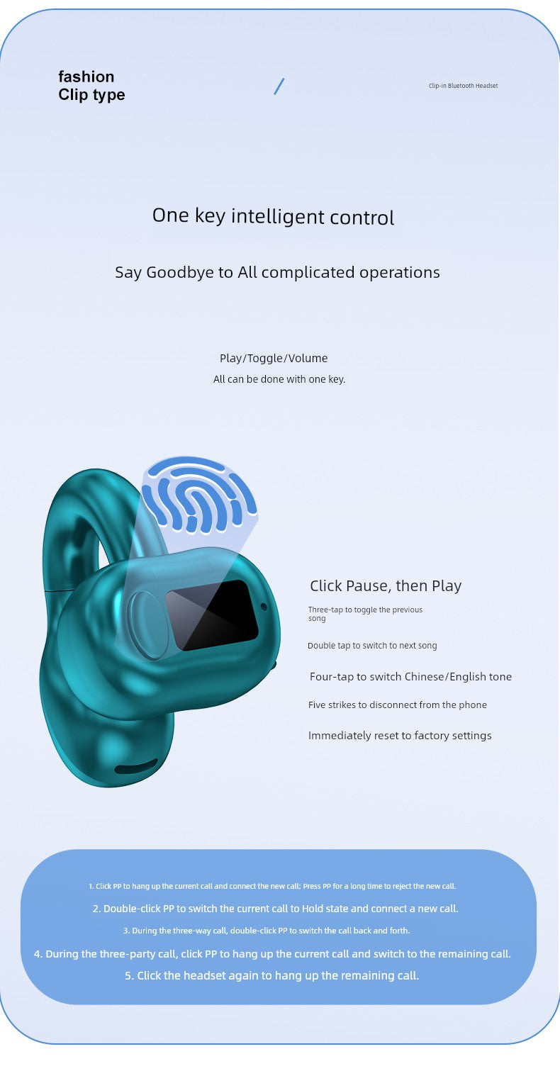 Non-Entry Ear Clip Bluetooth Headset Mini Running Painless Driving Rider Take-out Sports Single and Double Ear Hanging Long Standby