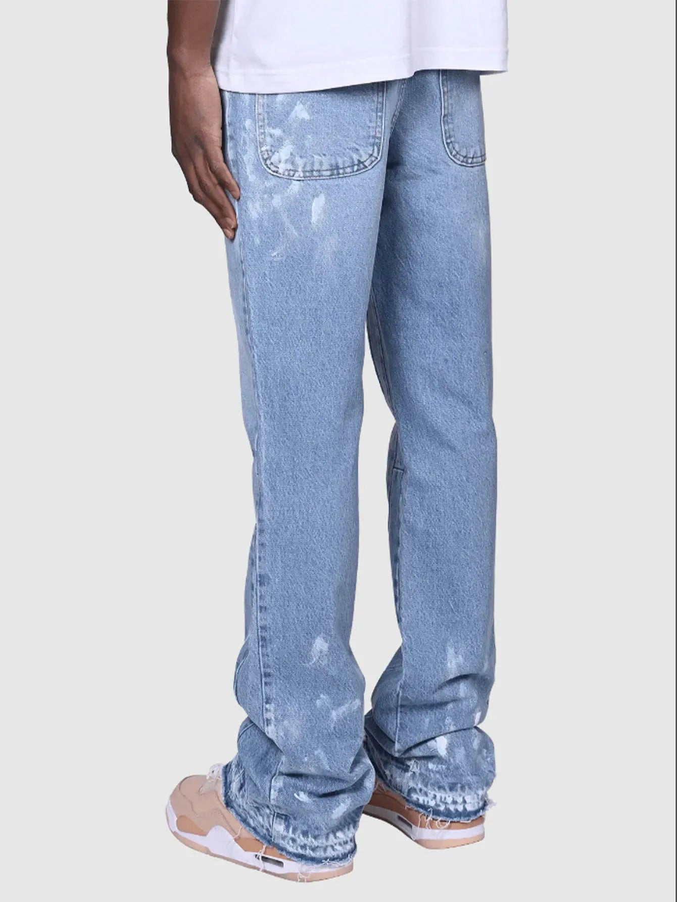 Jeans Men Denim Pant Vintage Straight Pants Mid Waist Stretch Distressed Washed Pockets Button Trousers 2025 Streetwear Denims