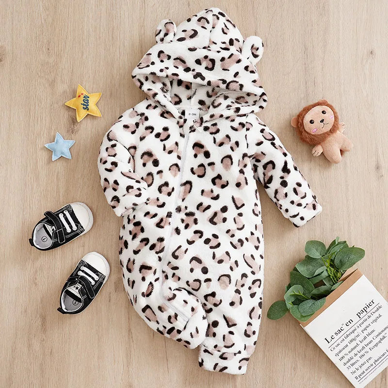 Autumn and Winter Comfortable Warmth white leopard Romper Onesie Newborn Knitted Newborn Baby Boy Newborn Baby Girl Toddler cool