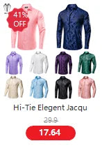 Hi-Tie Pure Black Silk Mens Shirts Plain Smooth Long Sleeve Formal Dress Blouse for Male Wedding Business Events Oversized Gift