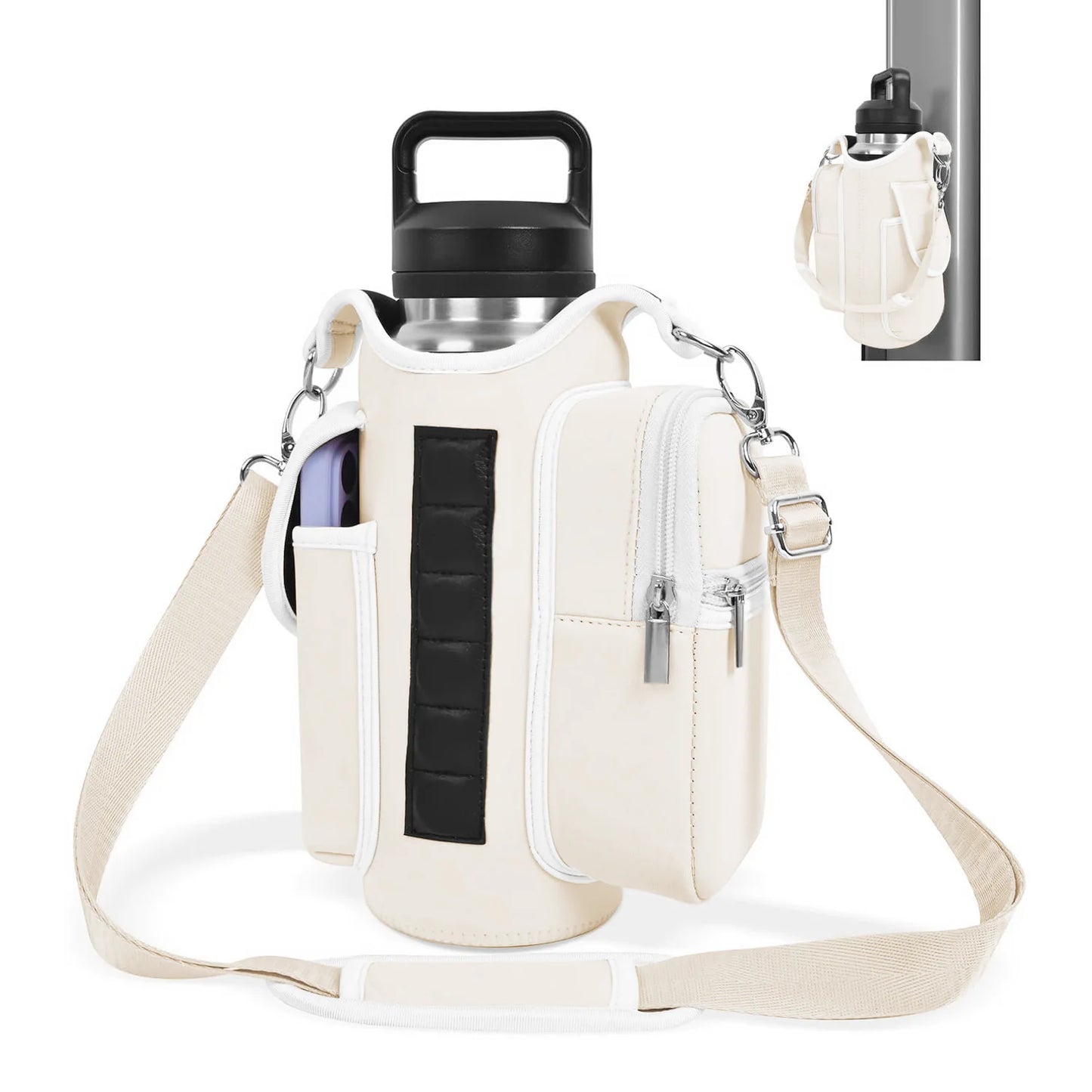 Magnetic Gym Bag Water Bottle Carrier Holder with Phone Pockets & Shoulder Strap,5 Built-in Magnets Gym Bottle Pouch Sleeve