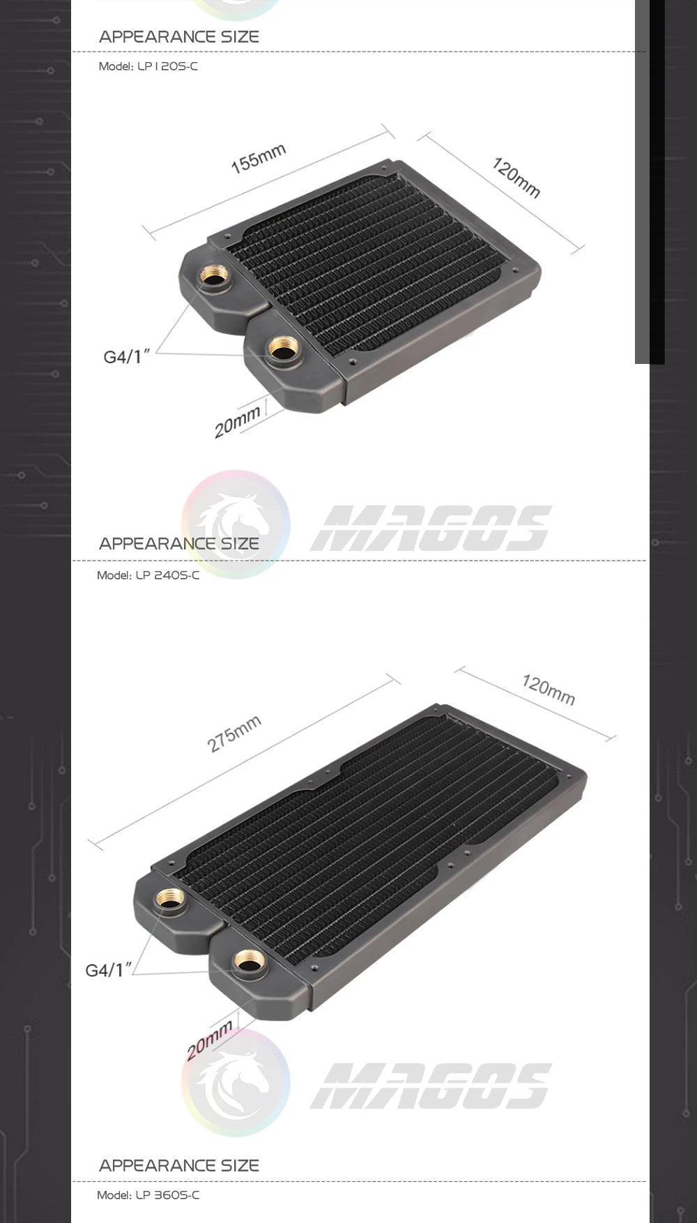 Computer Water Cooling Radiator Slim 20mm Copper 120/240/360/480mm Watercooler Heat Exchanger 12cm Fan Cooler