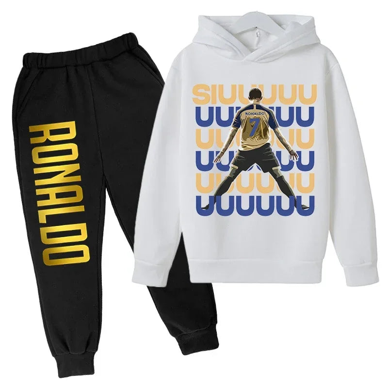 Children's Clothing Children's Sports Suit Spring and Autumn Fleece Hoodie Pants 2-piece Set Ronaldo Printed Kids Clothes Girls