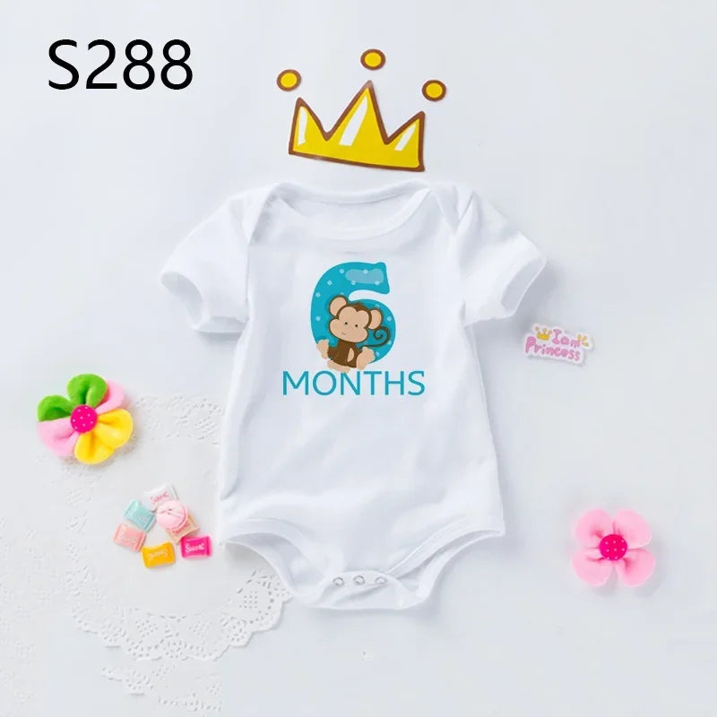 Monthly Milestone Baby Grow Bodysuit Cute Animal 1-12 Months One-Pieces Baby Shower Gift Month Pictures Monthly Jumpsuit Clothes