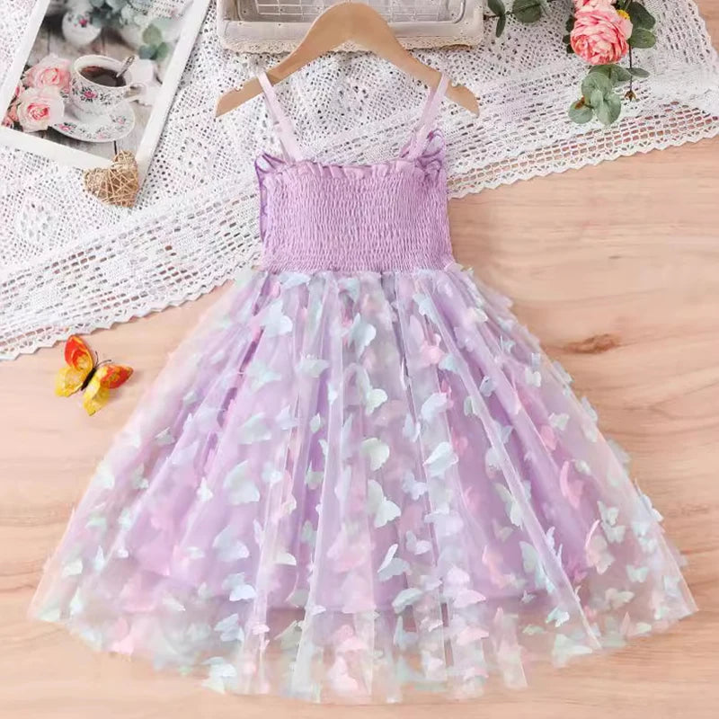 Baby Girls Big Butterfly Wings Gauze Princess Dress Lovely Kids Summer Sleeveless Tulle Sling Dress Children Birthday Party Gown