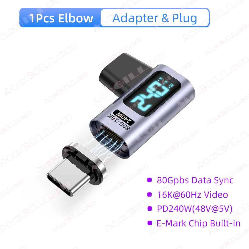 USB4.0 80Gbps 240W Thunderbolt 5 Magnetic Adapter Type C To USB C Fast Charge Magnet Converter Cable 16K@60Hz 5A Type C Adapter