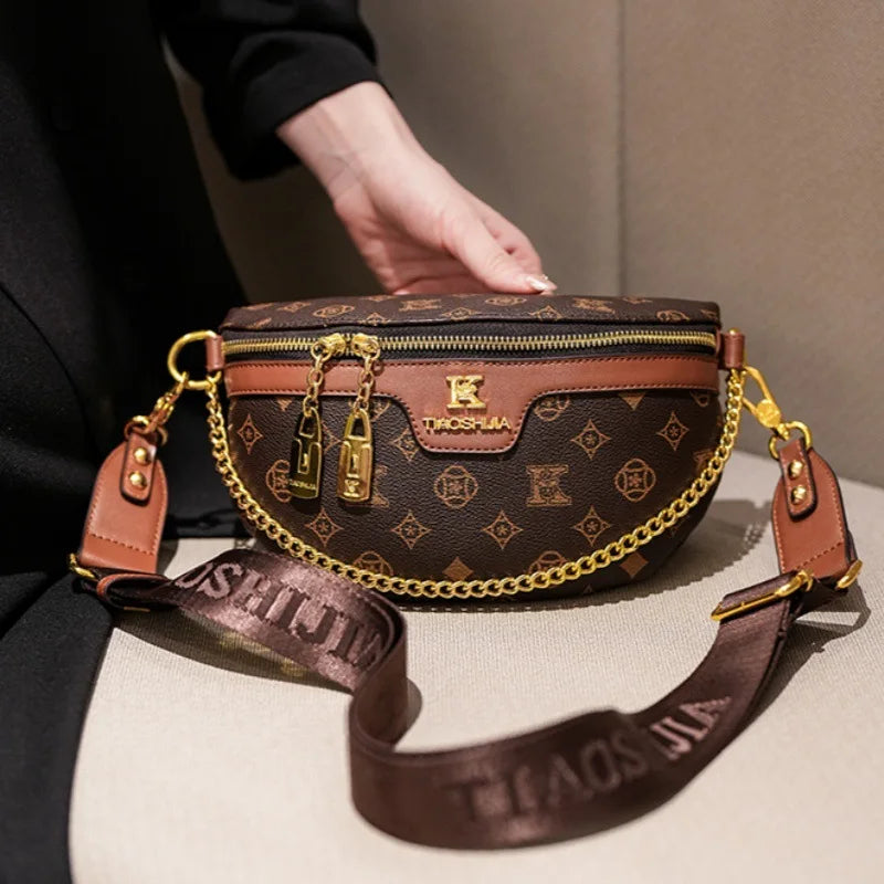 High-End Fashion Women's Waist Bag Luxury Classic Printed Single Shoulder Crossbody Bag Versatile Women Chest Bag British Style
