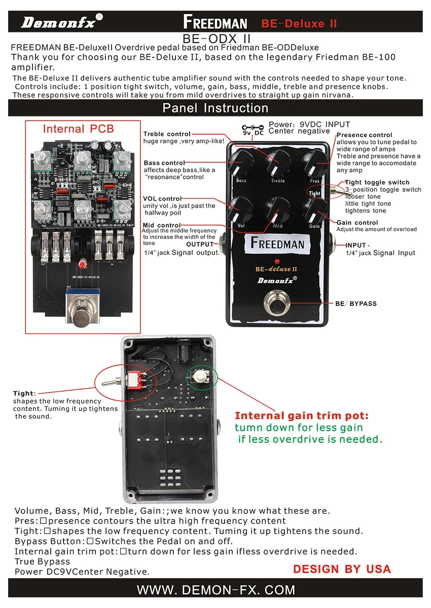 NEW Demonfx High Quality Overdrive Distortion  BE-Deluxe(BE-ODX II) High Quality Guitar Effect Pedal Overdrive Distortion Pedal