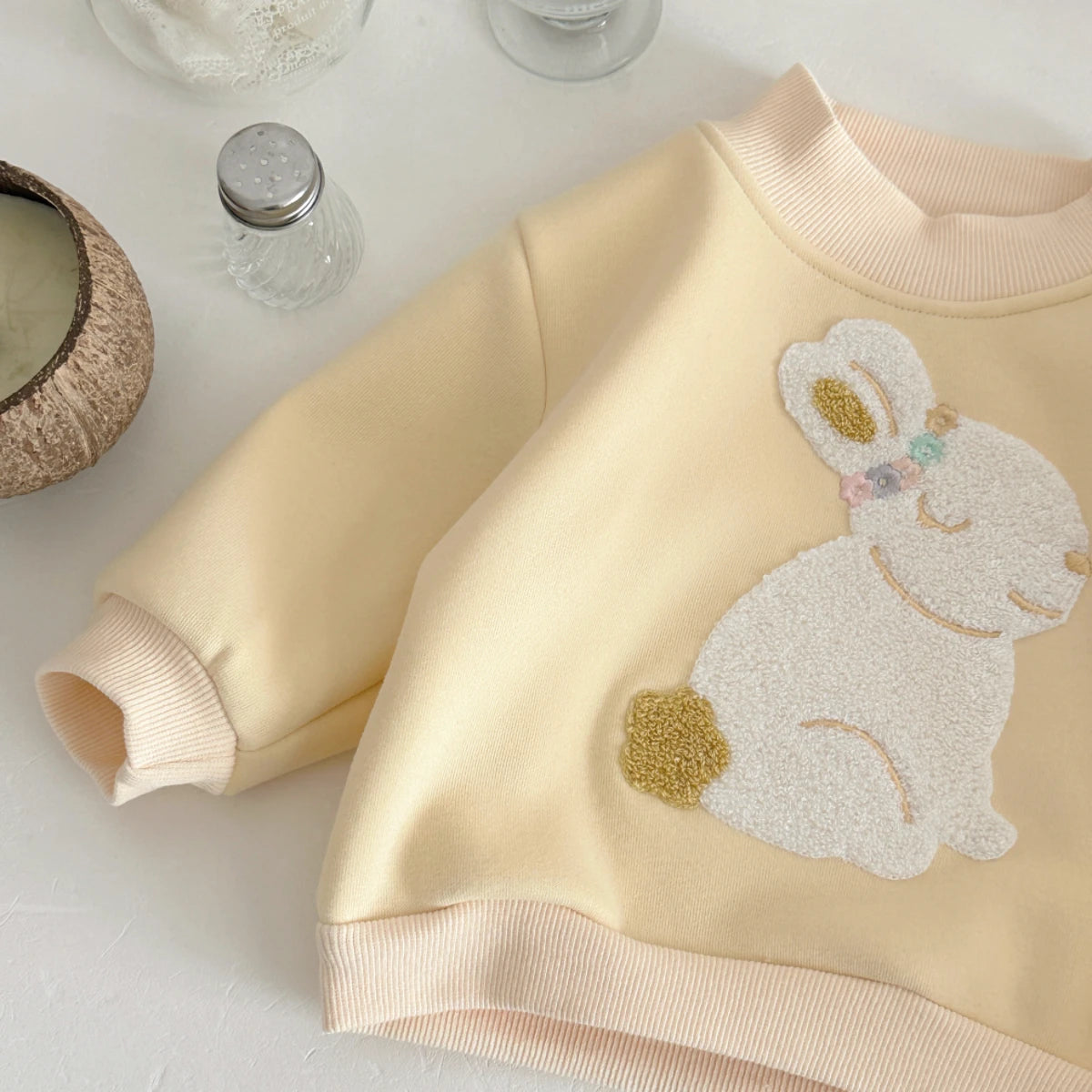 Casual Sweatshirts Girls Toddler New Winter Clothing Crewneck Rabbit Embroidery Pullovers Color Blocked Pants 2pcs Outfit