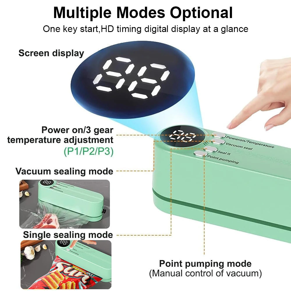 Vacuum Sealer Plastic Bags Packaging Machine USB Rechargeable Portable Mini Food Bag Sealing External Suction Heat Vacuum Sealer
