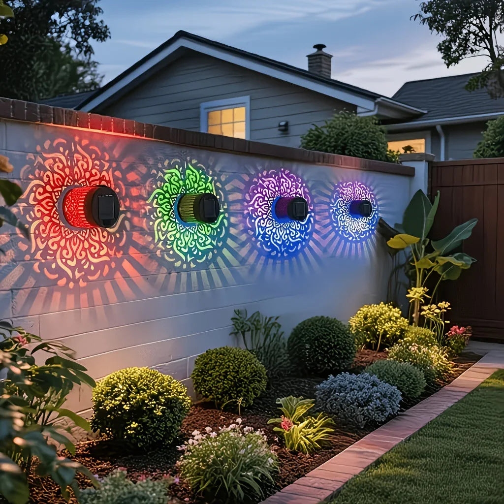 LED Solar Mandala Wall Lamp Openwork Projection Lawn Light Outdoor Garden Decorative Landscape Light for Garden Lawn Fence Porch