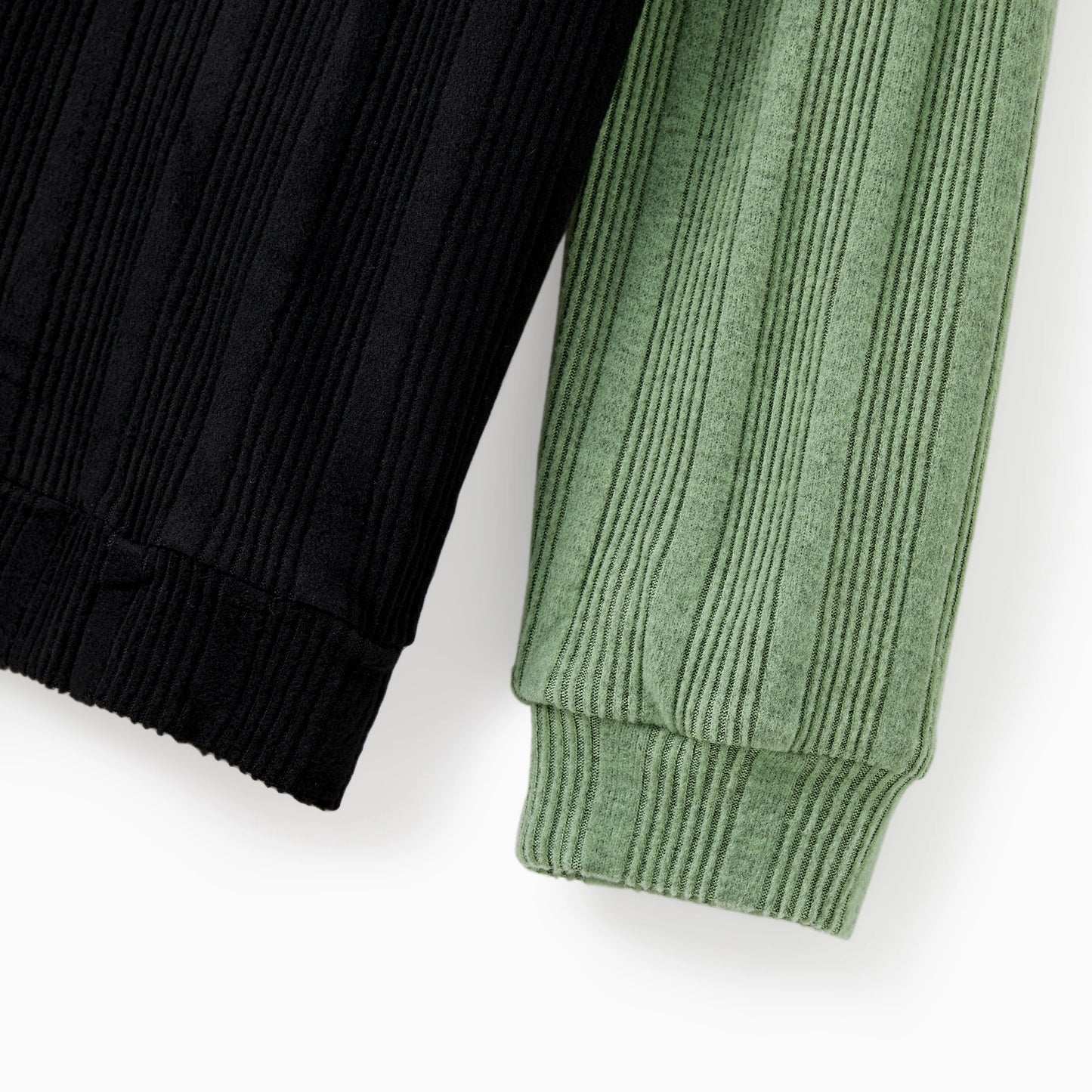 PatPat Family Matching Sets Green Color Block Long Sleeves Ribbed Tops/Dress/Romper