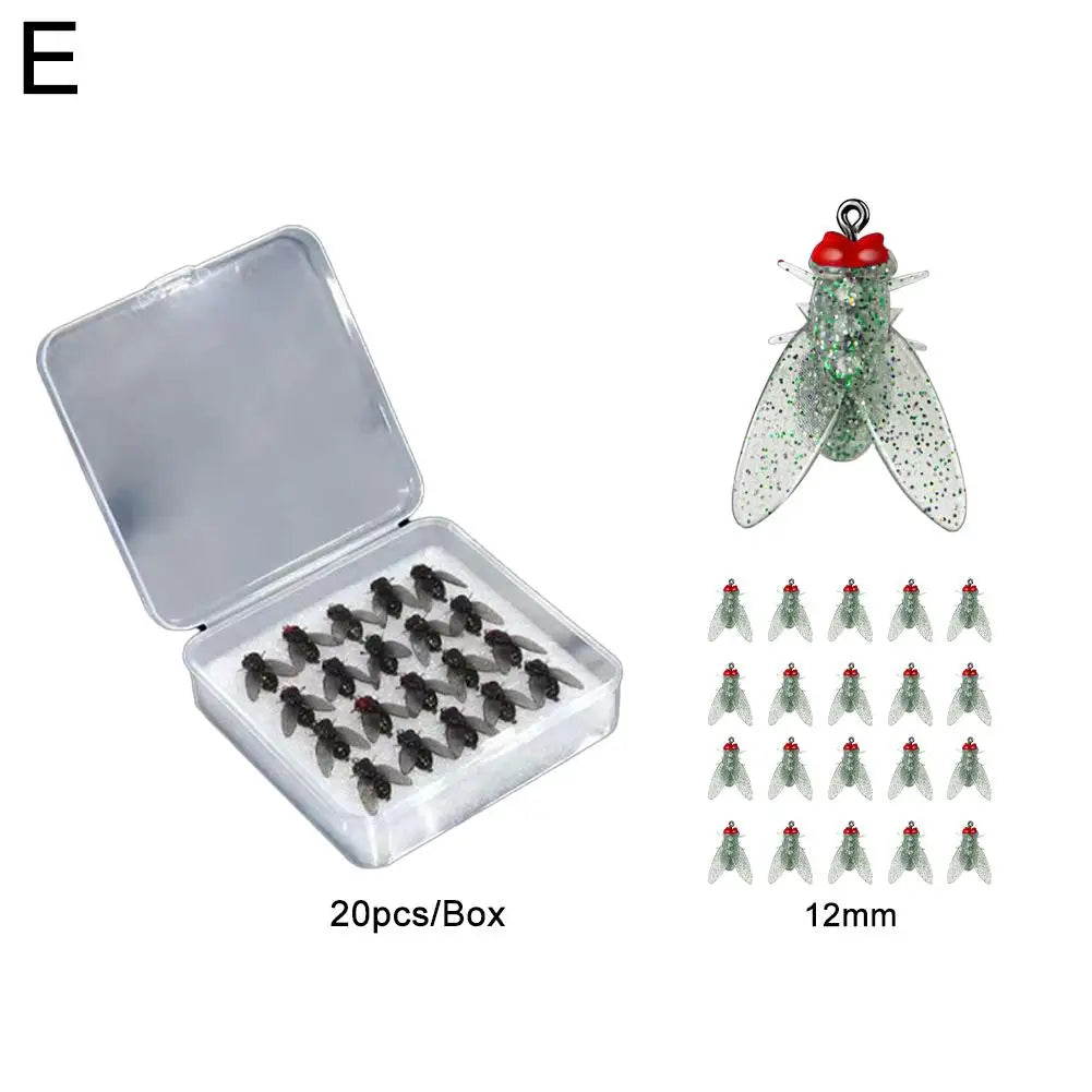 20Pcs/Box Mini Bionic Fly Fishing Bait Fly Hook Soft Bait Add Fish Attractant Fishing Gear For Salmon Trout Fishing Accessories