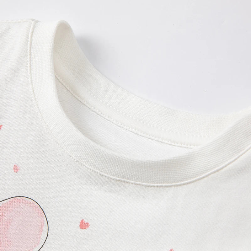 Dave Bella Baby Girl White T-shirts Cartoon Printed Girls Tees Children Tops Puff Sleeves Kids Clothes DB2221905