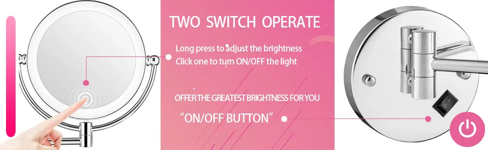 Brushed Gold LED Makeup Mirror with Brass Folding Bathroom Mirrors of 8 Inch 3X 5X Maynifying Makeup Mirror Dual Face LED Mirror