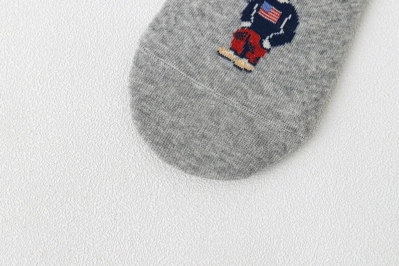 5 Pairs Unisex Men Socks 5 Colors Summer New Cartoon Bear Cotton Boat Socks Light Comfortable Sweat-absorbent Invisible Socks
