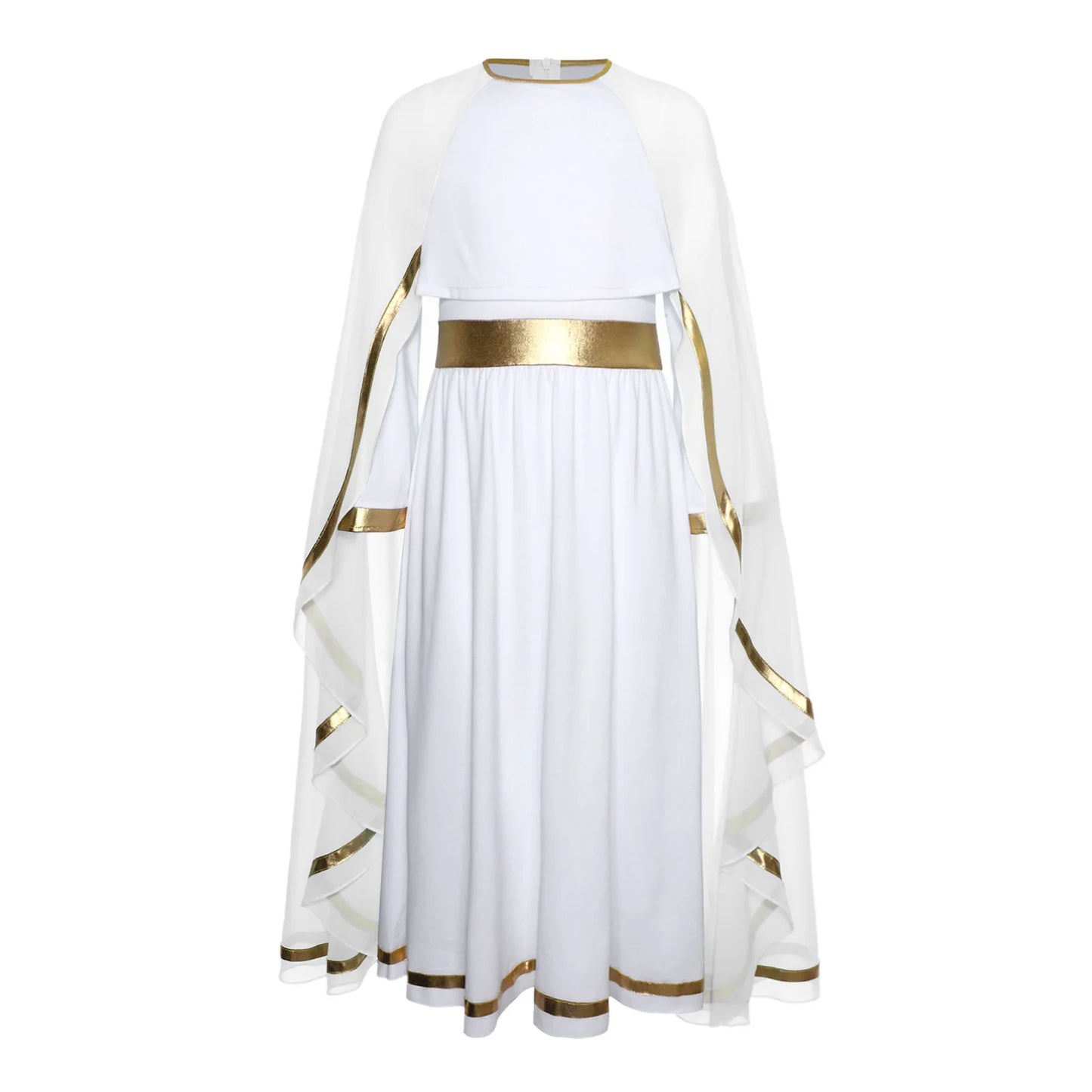 Halloween Virgin Mary Costume for Kids Girls Fancy Greek Princess Cosplay Long Sleeve Ruffle Dress with Chiffon Cape Theme Party