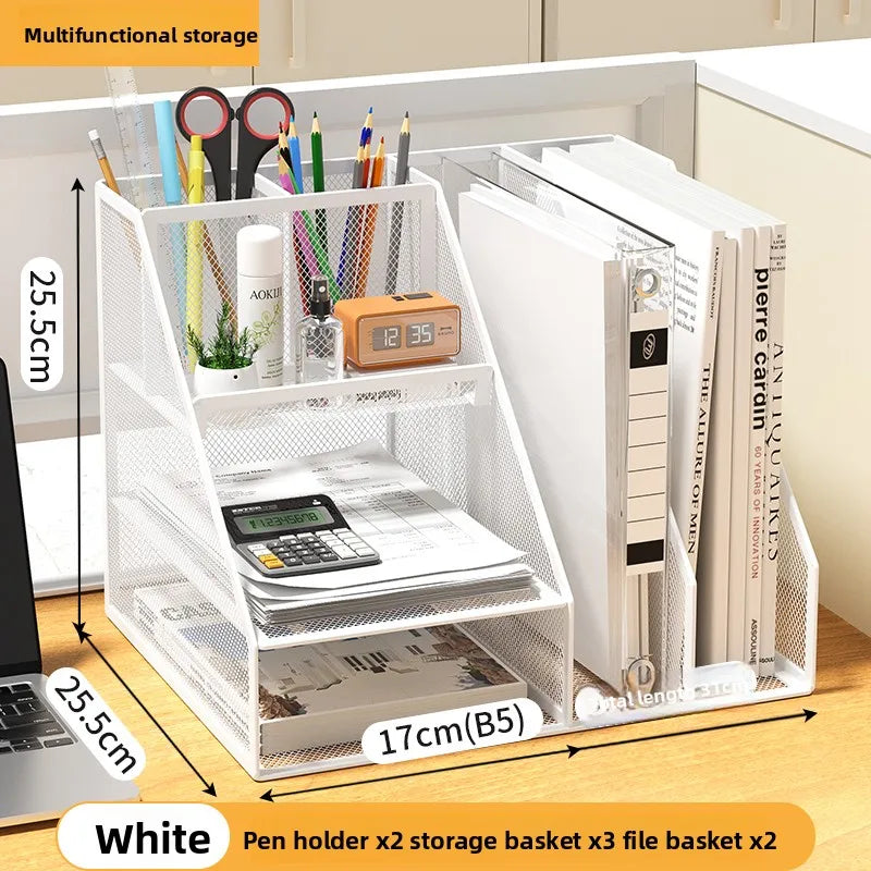 Office Desk Accessories, Desk Organizer, 4-Tier Office Supplies with File Holder, Integrated Design without Installation.