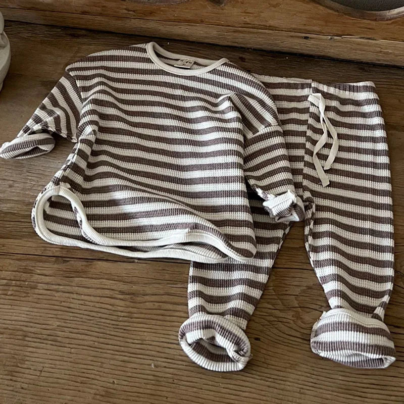Korean Autumn Baby's Sets 2024 Toddler Casual Set Loose Kids Waffle Sweater Pants Two-piece Set Boys Clothes Suit