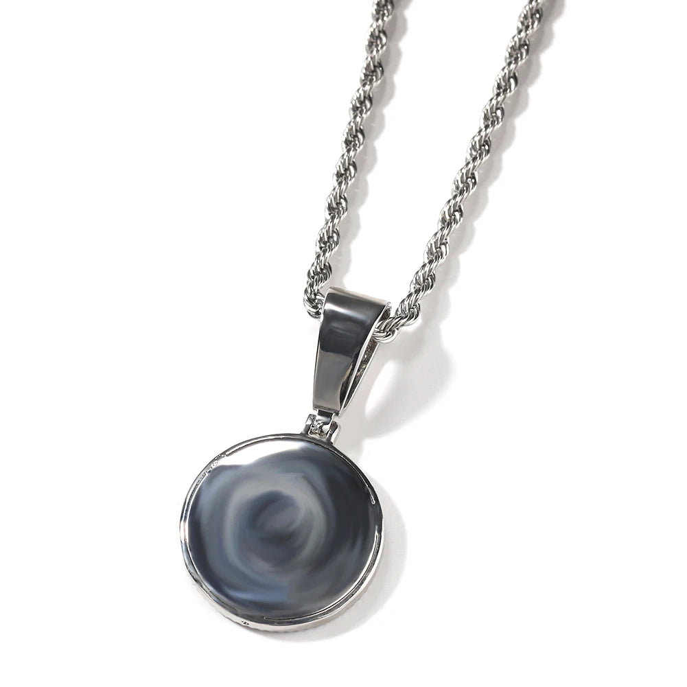 UWIN Compass Pendant Necklaces for Men Women Iced Out Black and White Cubic Zirconia Charms Fashion Jewelry for Gift