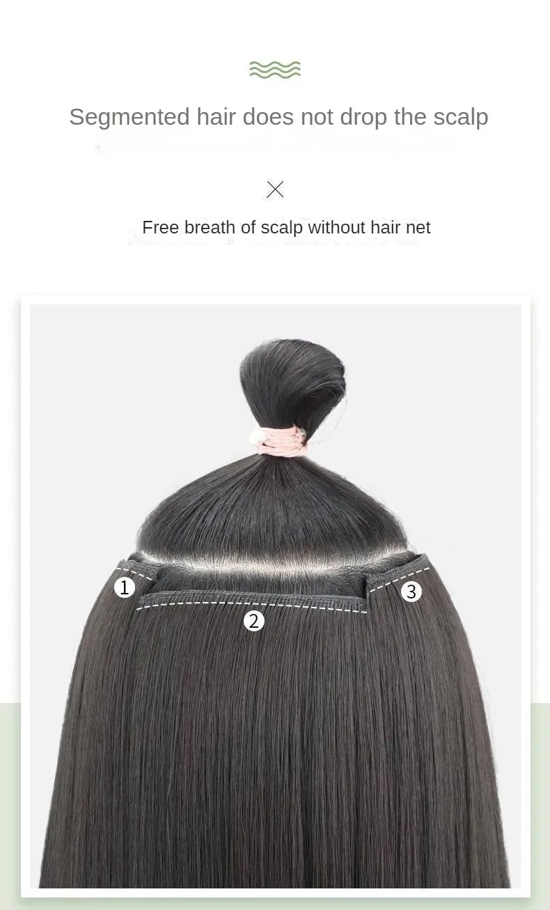 Wig Women's Long Hair Three-piece Seamless Wig Patch Straight Hair Extensions Invisible Artificial Hair Extensions Synthetic