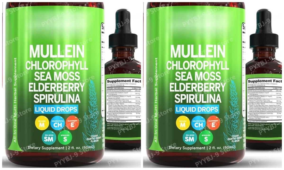 Mullein Drops Liquid Chlorophyll Elderberry Sea Moss Spirulina Chlorella Marigold Lung Cleanse Tincture Men Women 2 Fl Oz