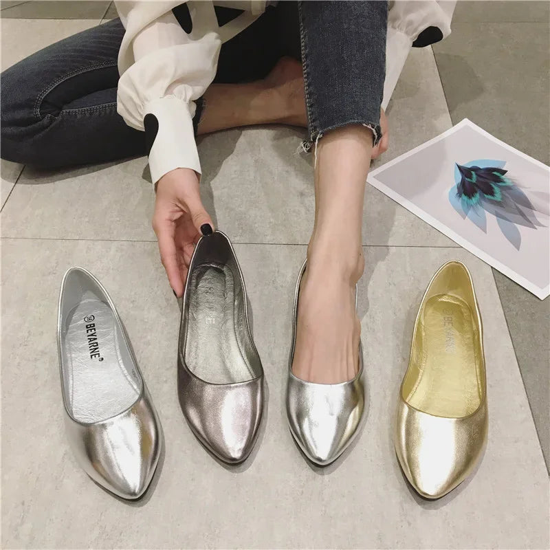 Women's Shoes Bright Surface Soft Leather Comfortable Flat Shoes Pointed Solid Color Shallow Mouth Single Shoe Zapatos Mujer