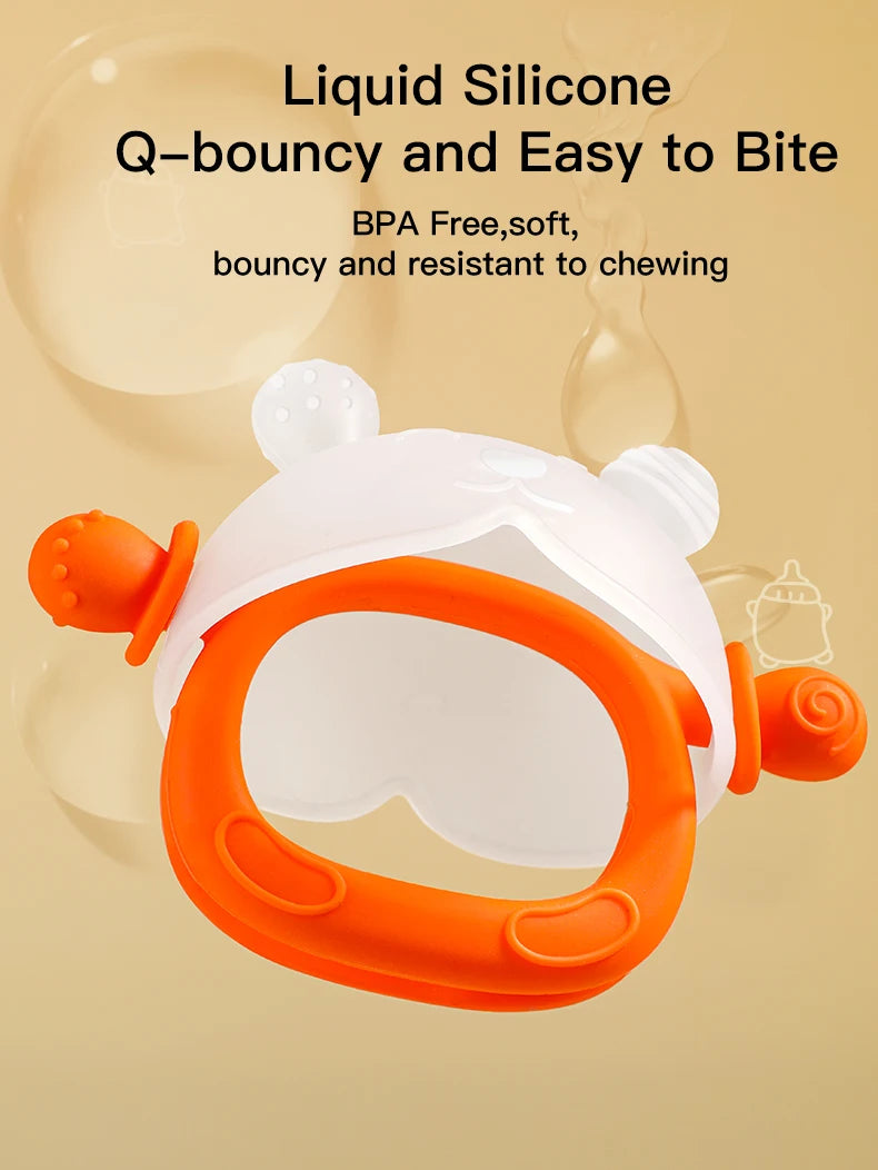 360° Hand Sucking Protection Teether - Cute Bunny Design with Full-Hand Grip, Hollow & Solid Biting Surfaces, Baby Toy