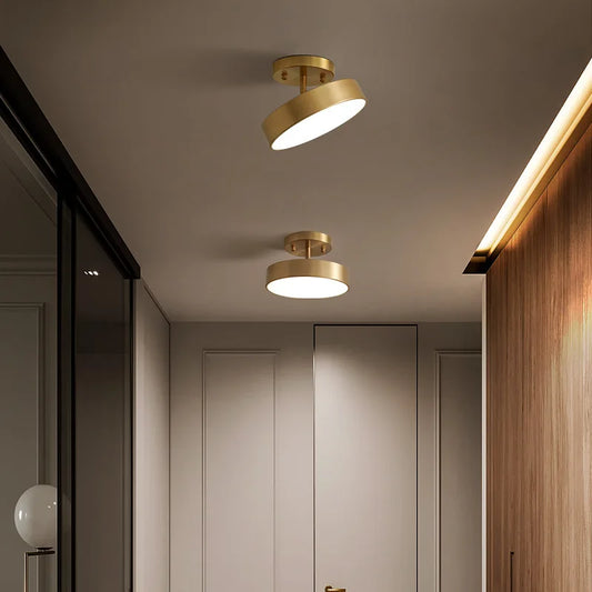 Modern LED Ceiling Lights Adjustable Angle Copper Color For Living Room Bedroom Study Corridor Cloakroom Indoor Lighting Fixture