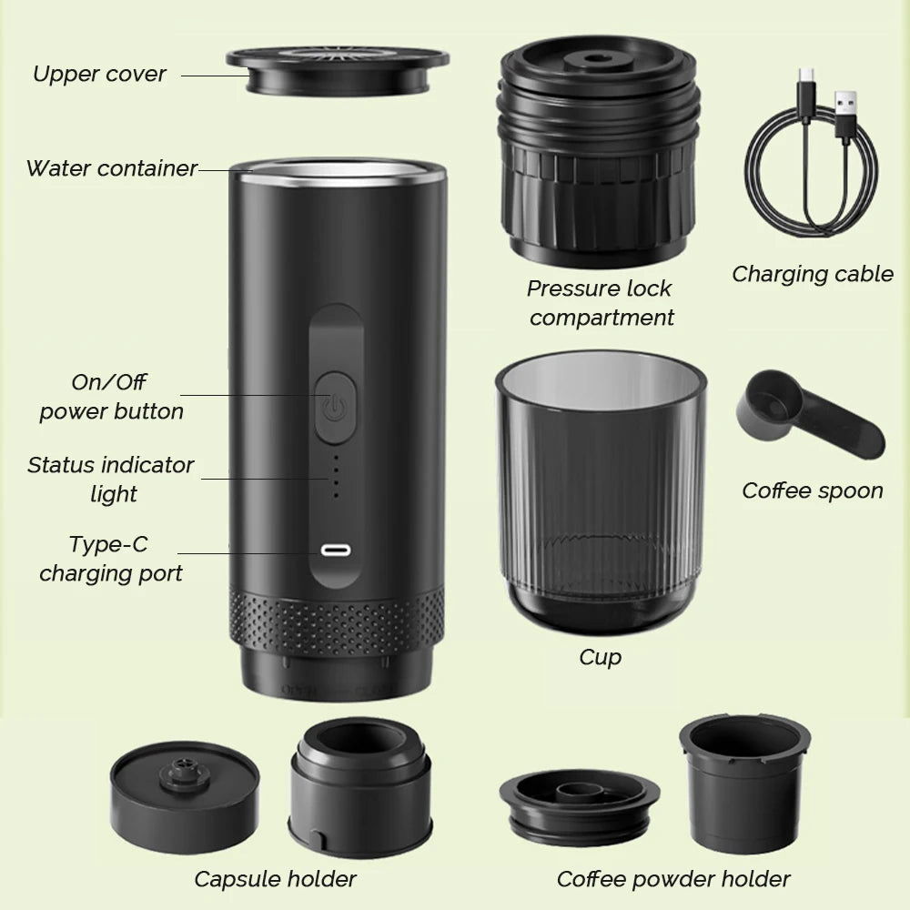 3-in-1 Portable Capsule Coffee Machine Wireless Espresso Coffee Maker Coffee Machine Travel Home Use Automatic Coffee Maker