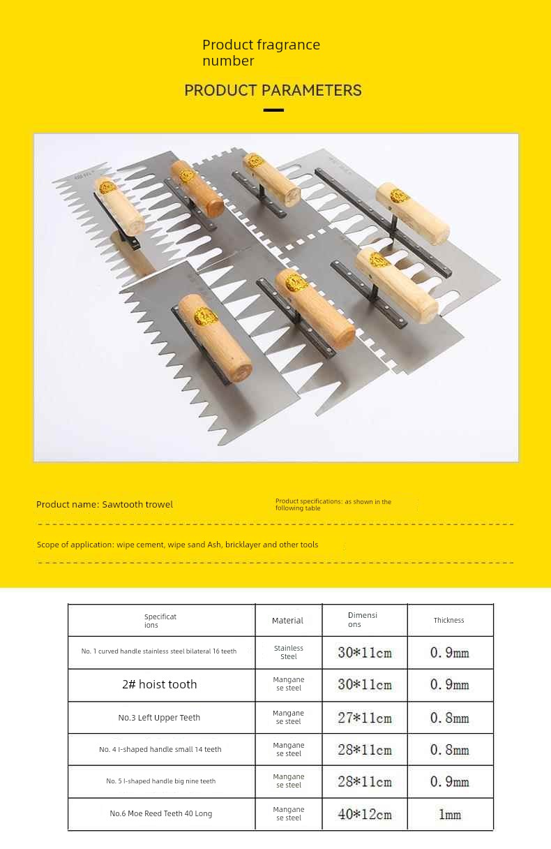 Tile Serrated Spatula Square Tooth Toothed Plastering Knife Paving Tile Plastering Knife Flat Gray Batch Ash Spoon Masonry Tool