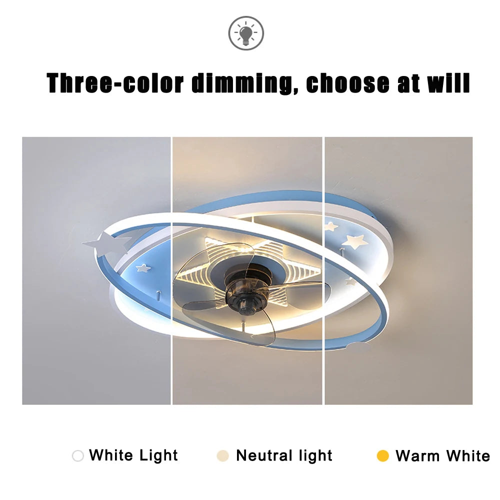 with light small ceiling fan Led kids light with fan Chandelier For Home Bedroom Lamp 3 Color Dimmable remote control fan light