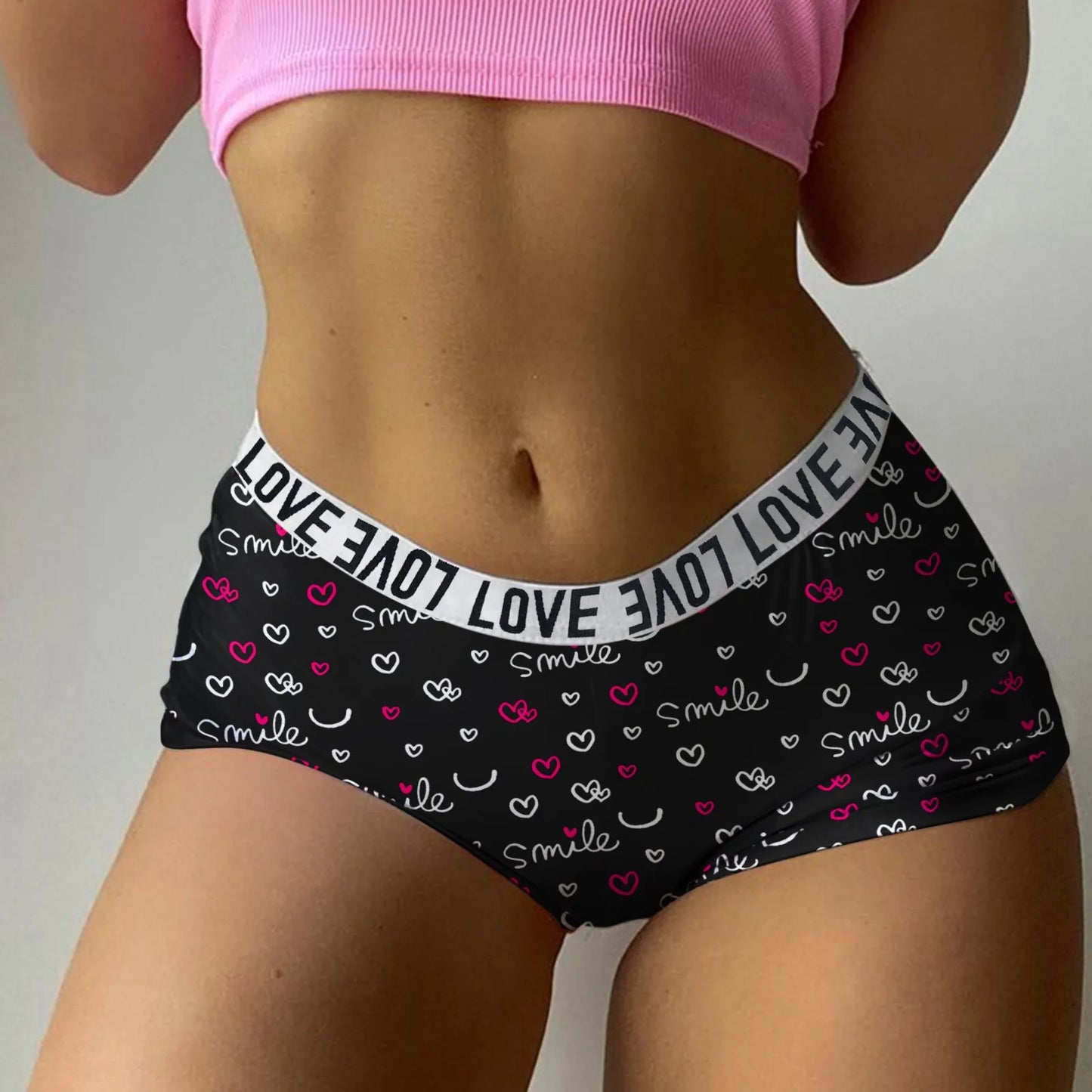 Women Love Print Sexy Boyshort High Waist Cotton Crotch Seamless Underwear For Women Hot Sexy Shaping Panties Calcinhas Sexy