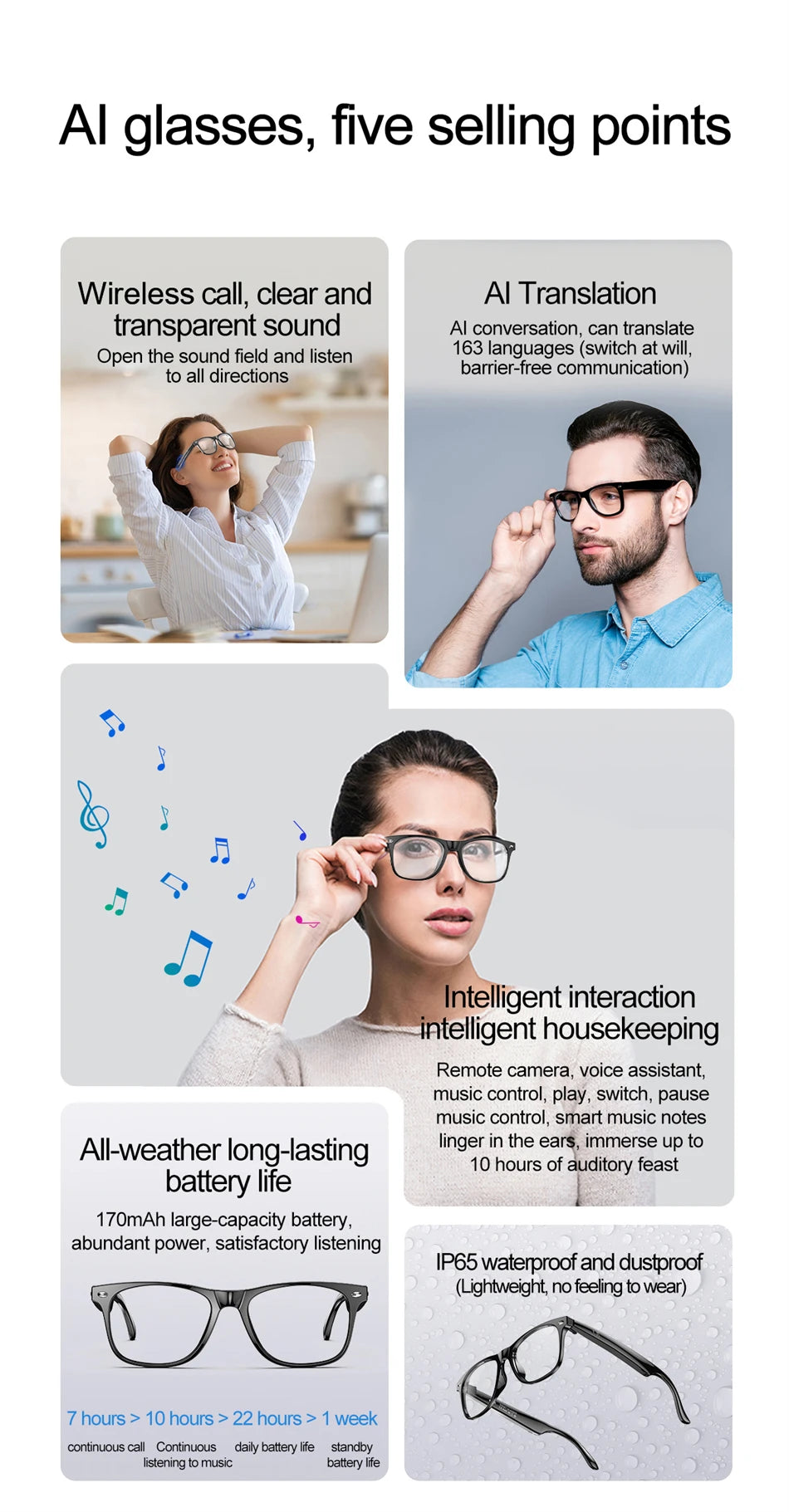 2025 New Smart Glasses Men 163 Online Language Al Intelligent Translation Anti-blue Lenses Wireless Call Voice Assistant Glasses