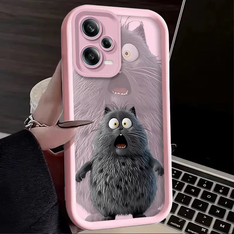 Funny Black Plush Cat Cute Phone Case For Redmi Note 13 12 Pro Plus 5G 13 12 Pro 4G 5G 11 10 Pro 12S 5G 11S 10S Redmi 13C 12 5G