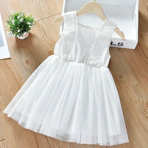 2025 New Summer Baby Girl Birthday Wedding Party Dress Short Sleeved Cotton Solid Color Dress 2-10Yrs Kids Princess Dresses