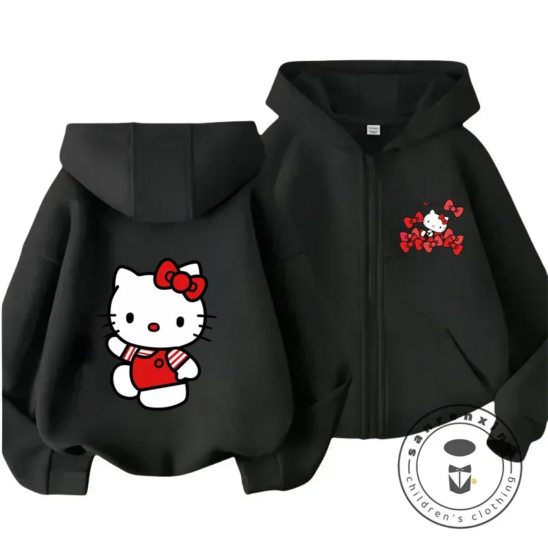 Boys Girls Hello Kitty Hoodies Long Sleeves Cartoon Sweatshirt Baby Children Clothing Autumn Zipper Cardigan Kids Street Wear