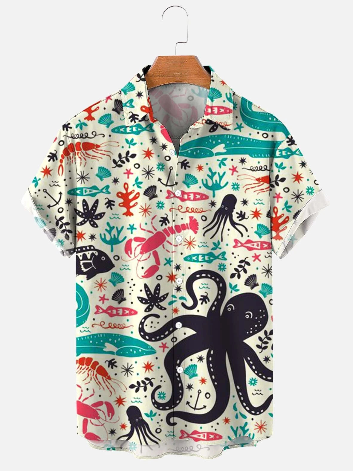 Fashionable summer turtle print shirts Hawaiian button Men's beach short sleeved Casual lapel