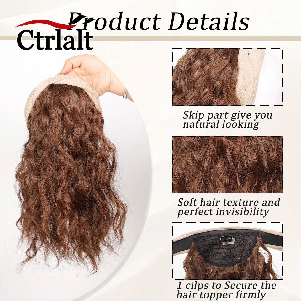 Short Wavy Curly Headband Wig Clip on Hair Extension U-Shaped Hairpieces Synthetic Natural Fake Half Wig for Women