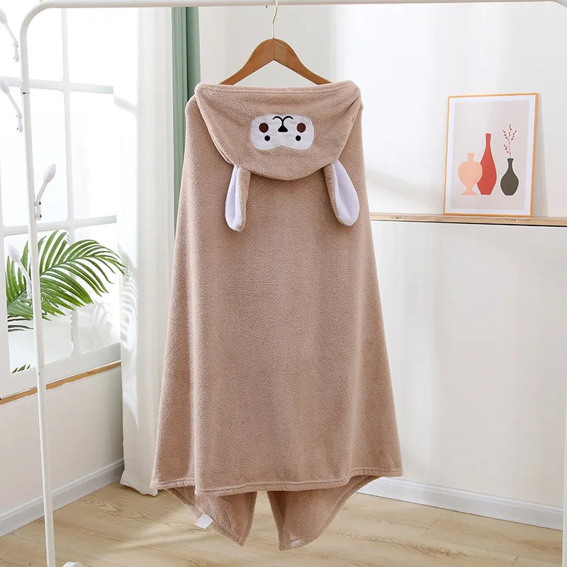 Children Hooded Bath Towel Coral Fleece Super Absorbent Quick Dry Soft Cartoon Cape Towel For Baby Bathroom