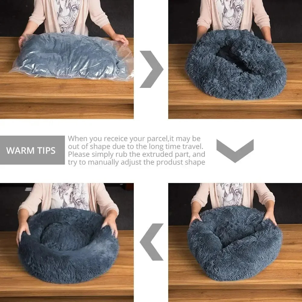 Round Winter Warm Plush Pet Bed - Washable Dog Cat Basket for Small Medium Large Pets Sofa Cushion